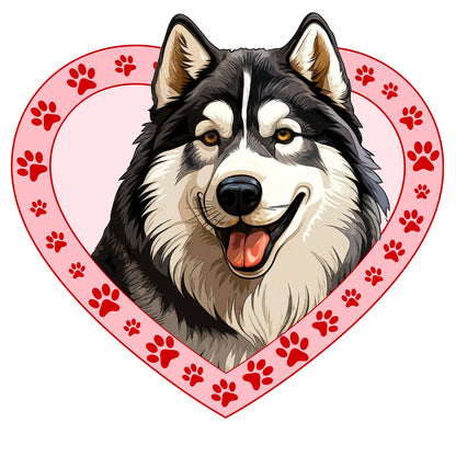 Alaskan Malamute Illustration In Heart - Adult Unisex T-Shirt