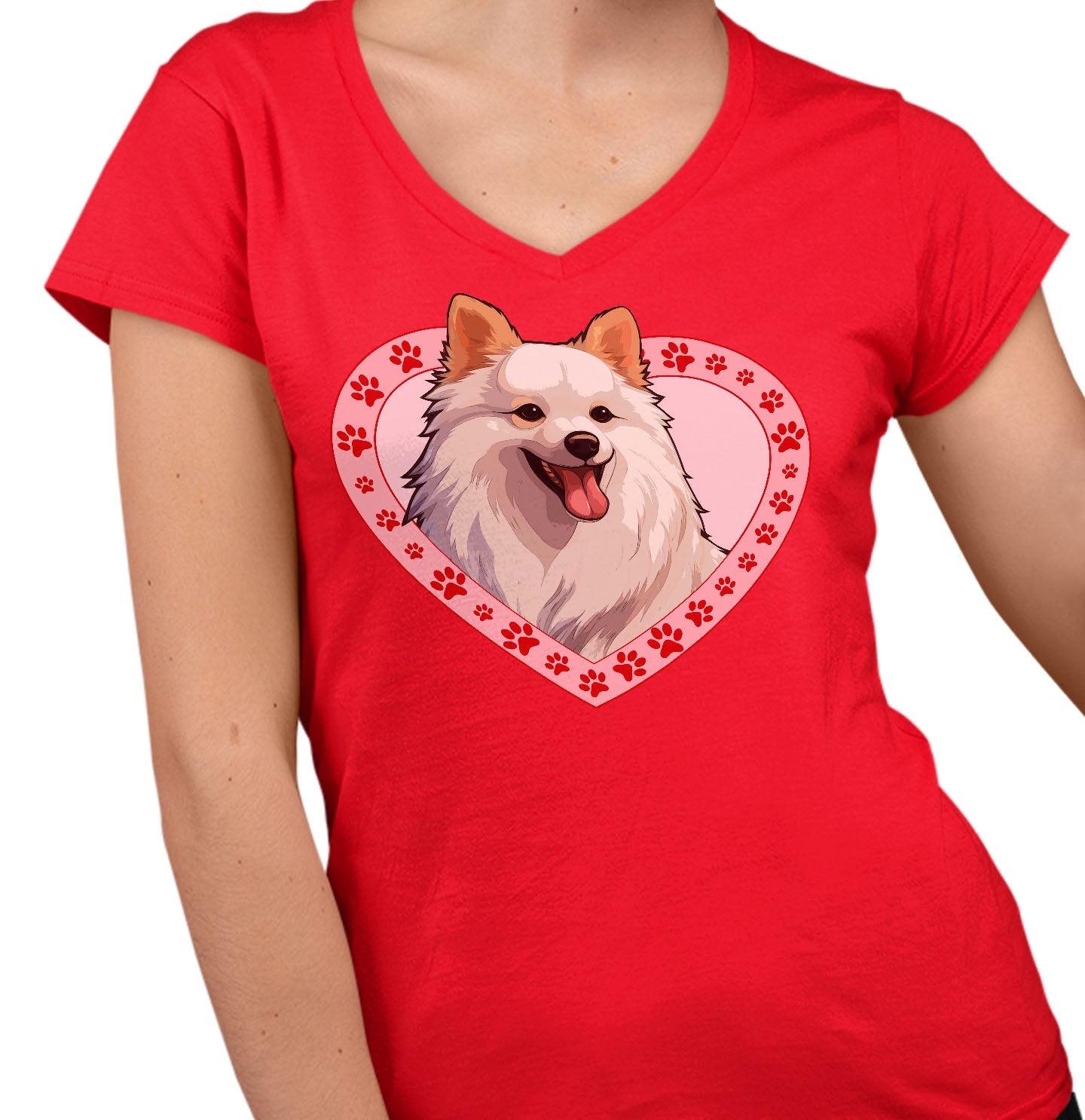 American Eskimo Dog Illustration In Heart - Women's V-Neck T-Shirt