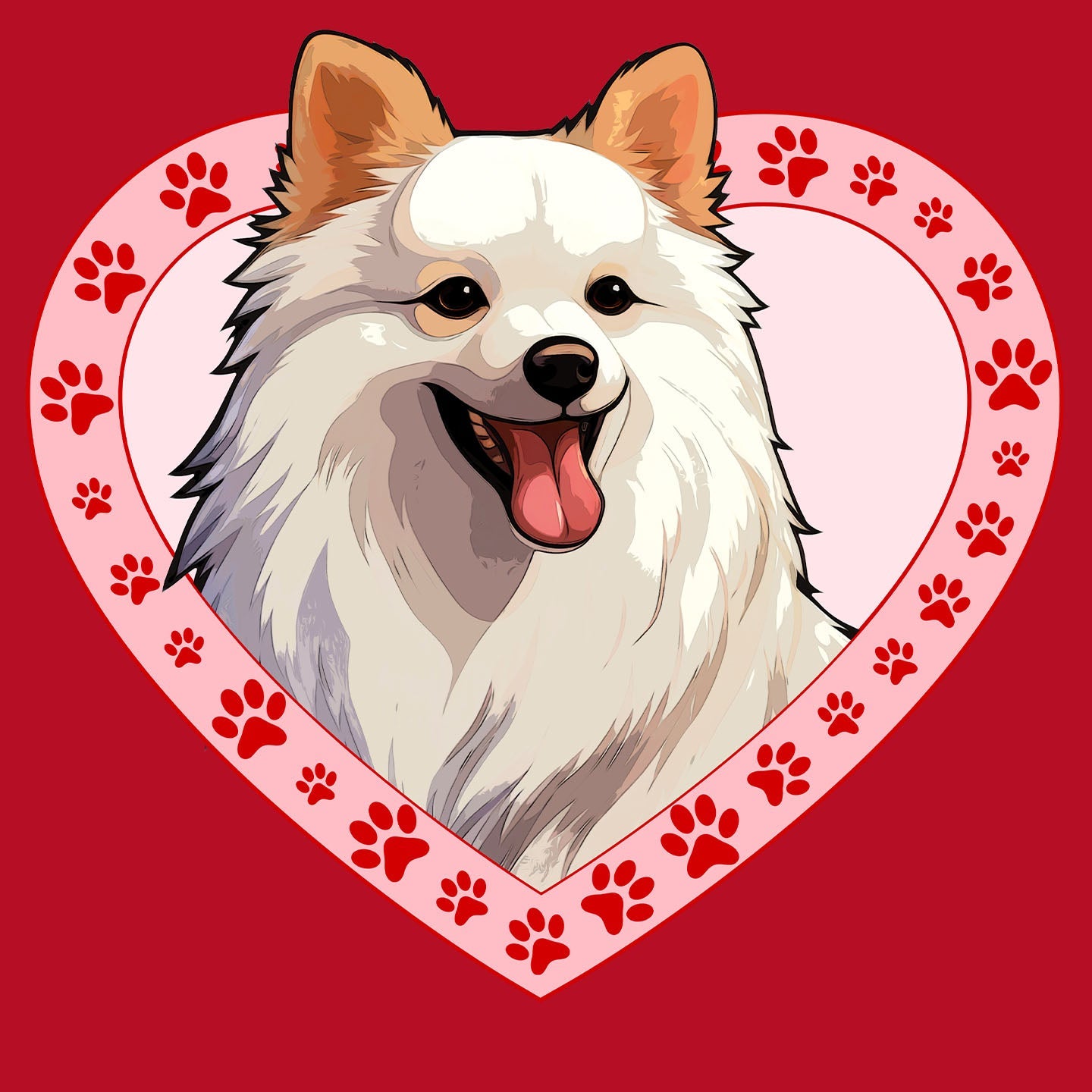 American Eskimo Dog Illustration In Heart - Women's V-Neck T-Shirt