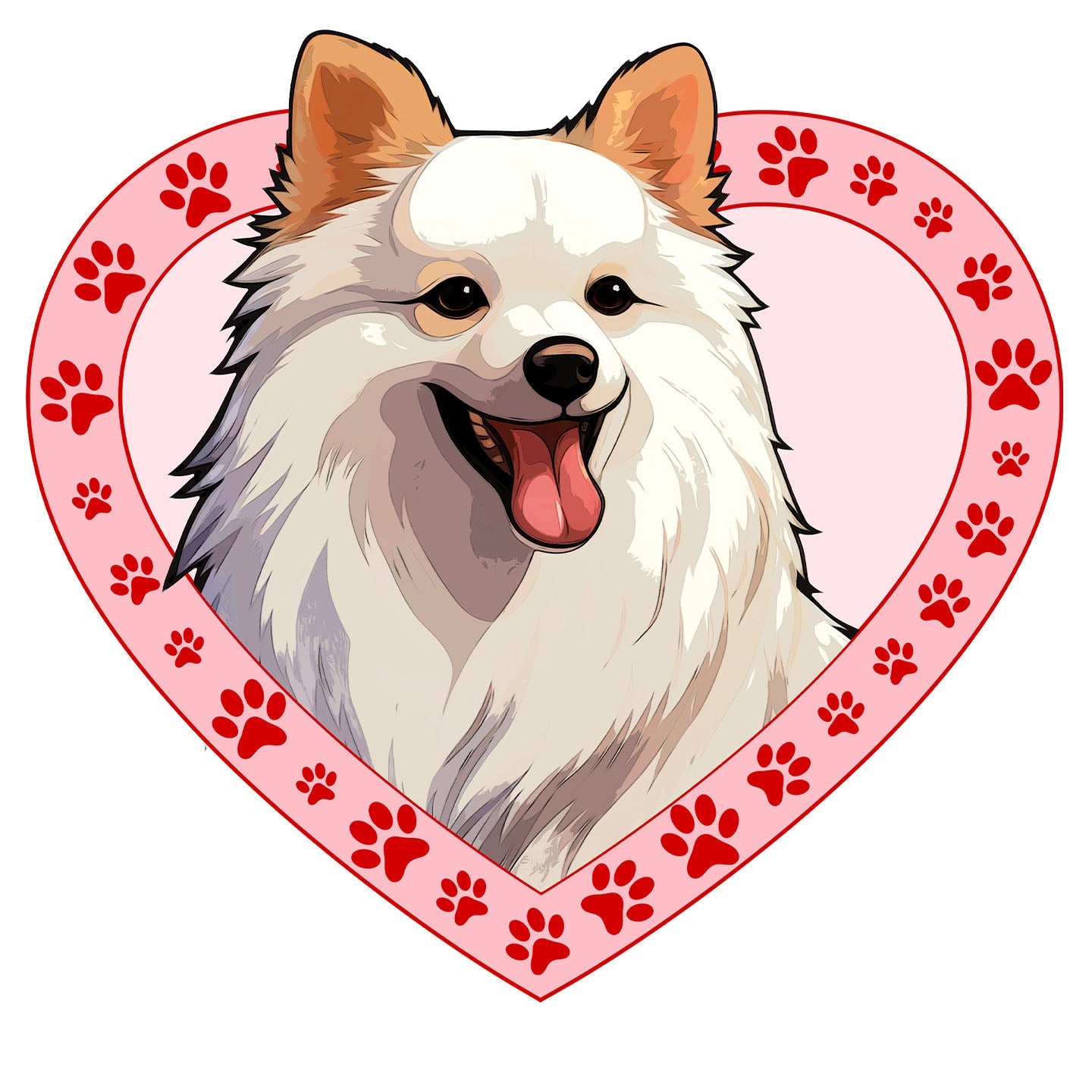 American Eskimo Dog Illustration In Heart - Adult Unisex T-Shirt
