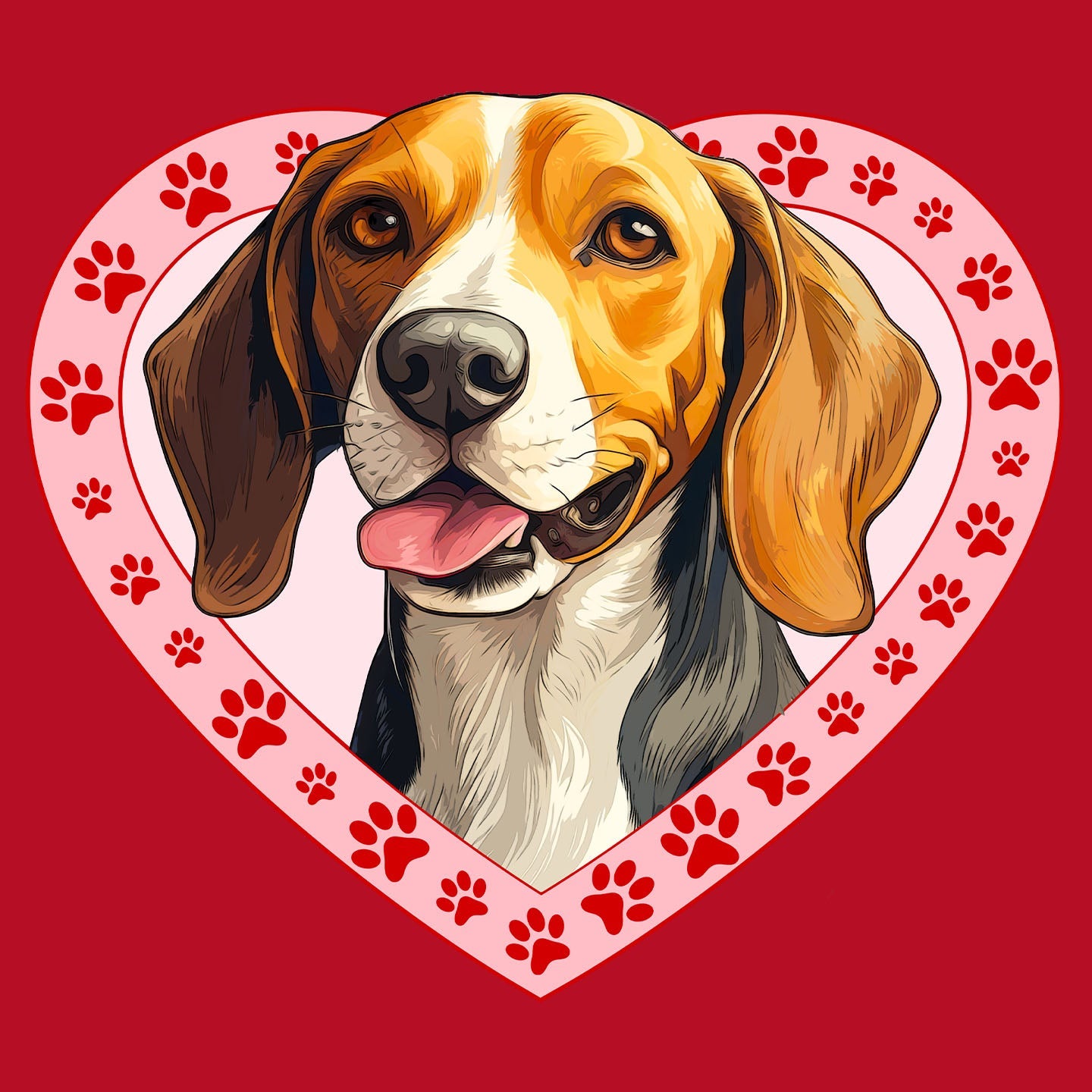 American Foxhound Illustration In Heart - Women's V-Neck T-Shirt
