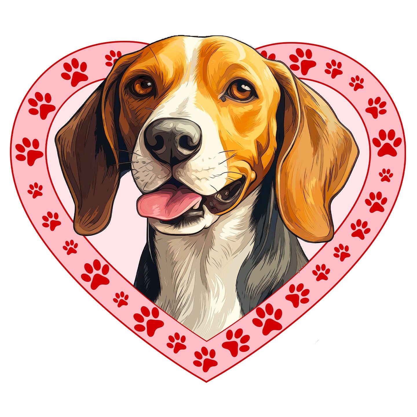 American Foxhound Illustration In Heart - Adult Unisex T-Shirt