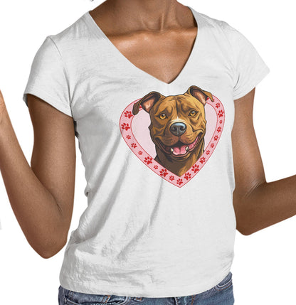 American Pit Bull Terrier Illustration In Heart - Women's V-Neck T-Shirt