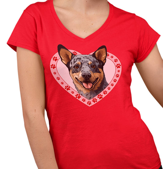 Australian Cattle Dog Illustration In Heart - Women's V-Neck T-Shirt