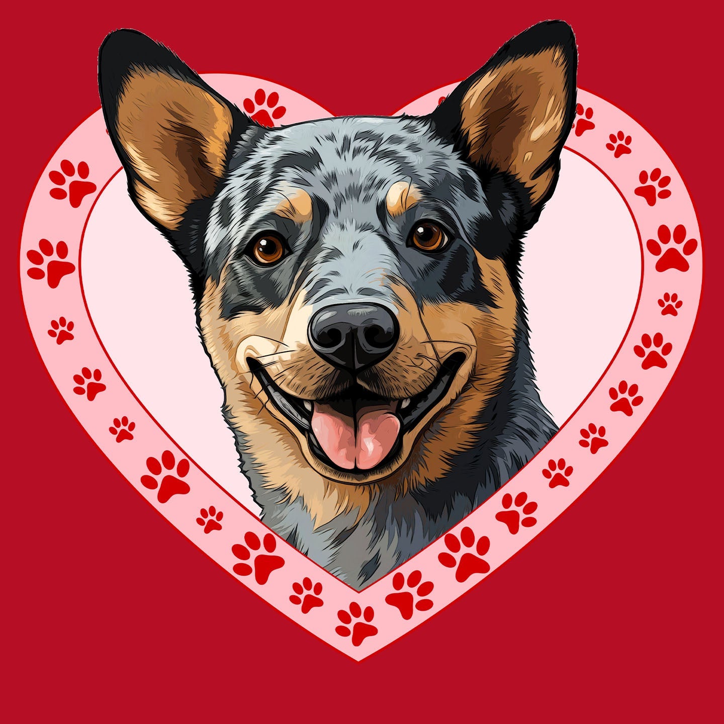 Australian Cattle Dog Illustration In Heart - Women's V-Neck T-Shirt