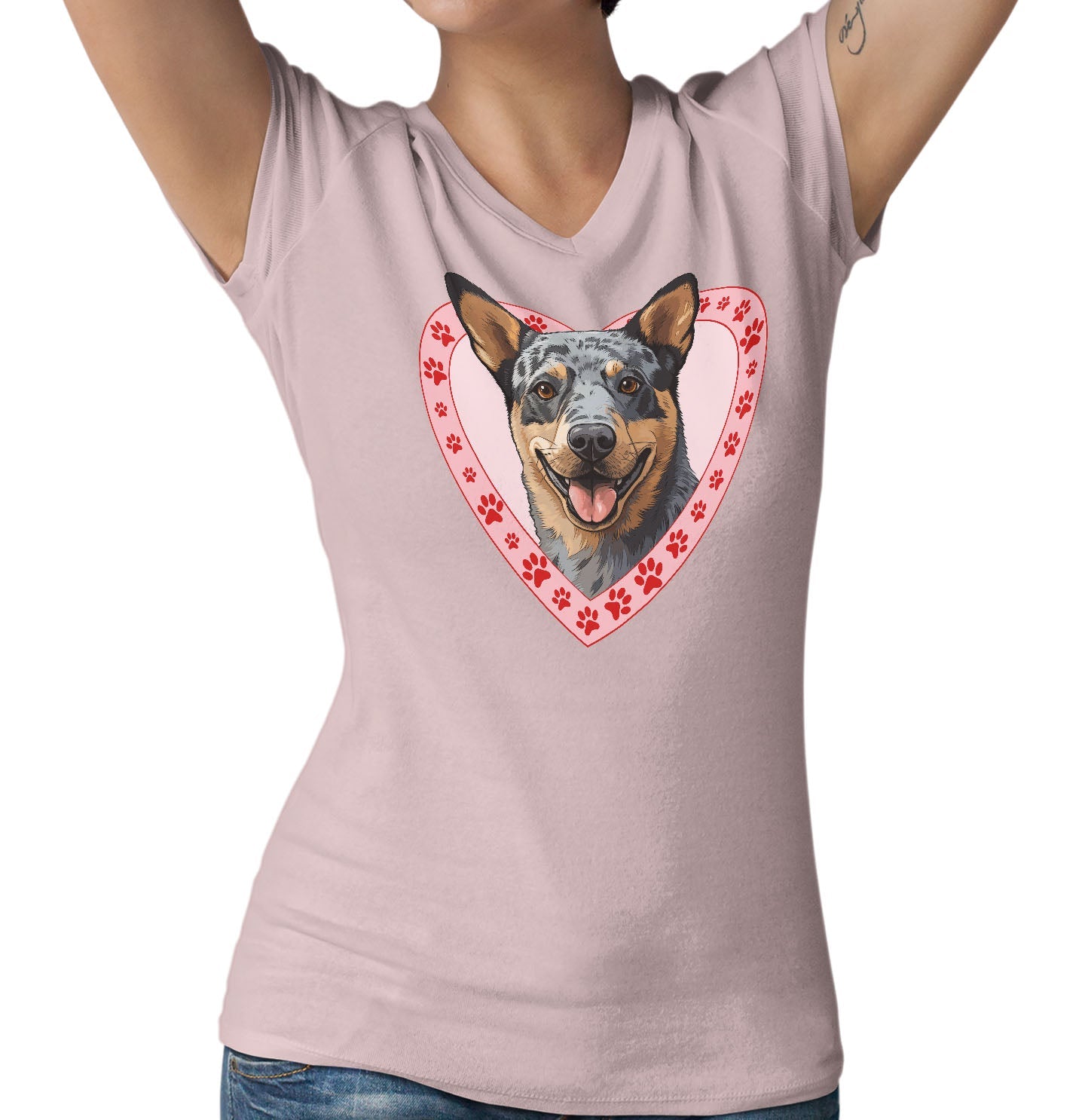 Australian Cattle Dog Illustration In Heart - Women's V-Neck T-Shirt