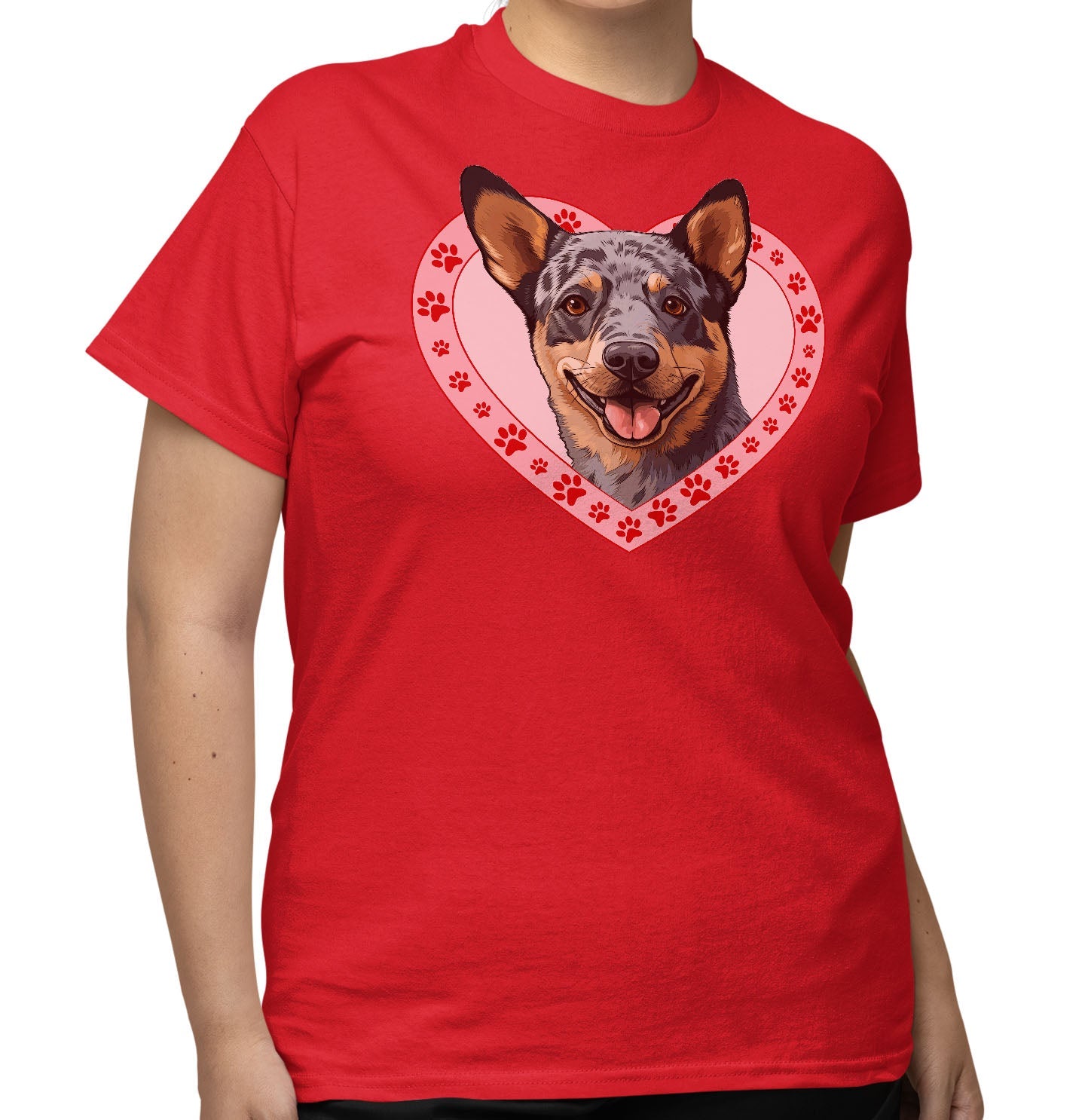 Australian Cattle Dog Illustration In Heart - Adult Unisex T-Shirt