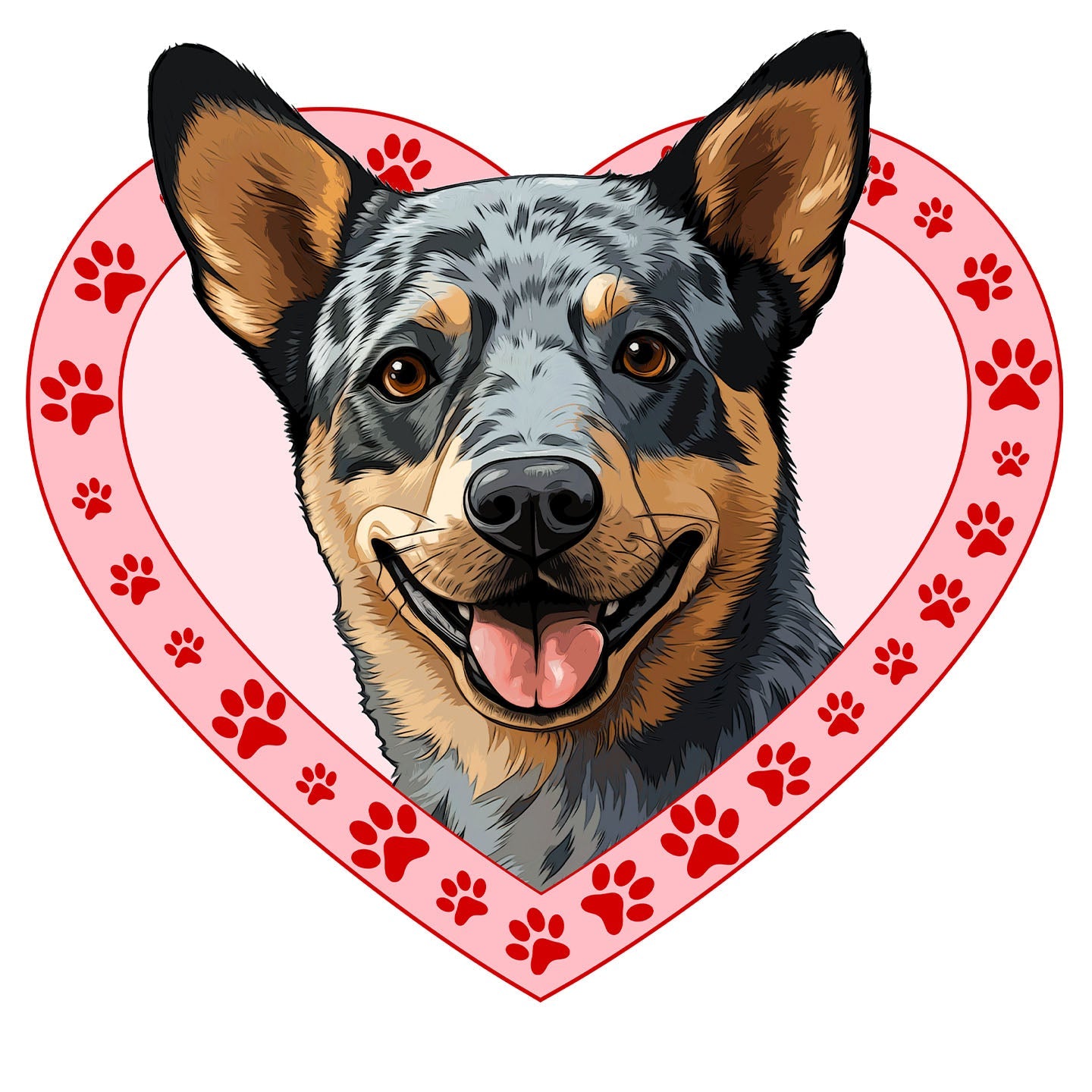 Australian Cattle Dog Illustration In Heart - Adult Unisex T-Shirt