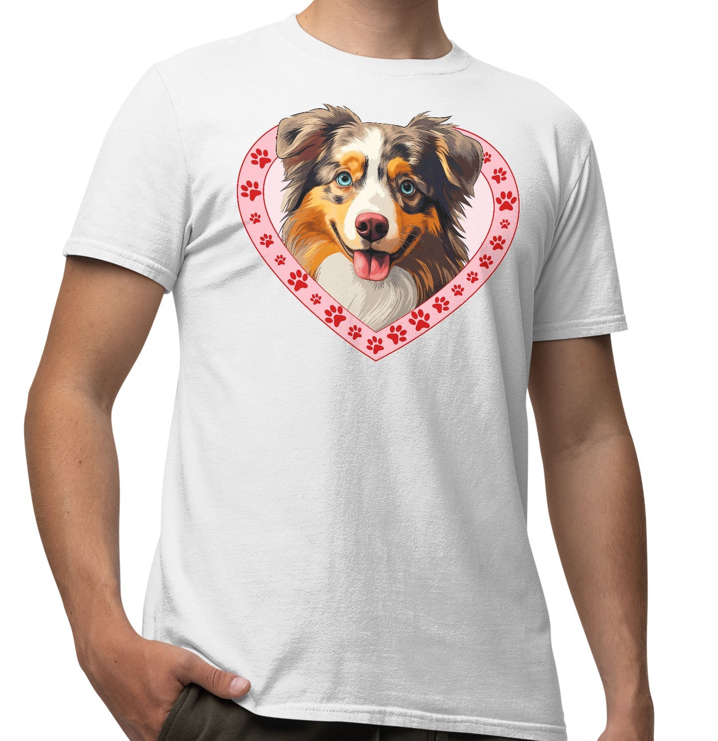 Australian Shepherd Illustration In Heart - Adult Unisex T-Shirt