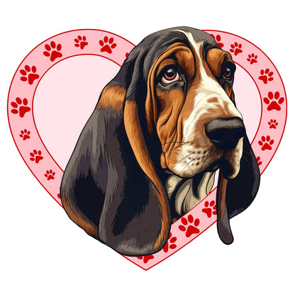 Basset Hound (Black, Brown & White) Illustration In Heart - Adult Unisex T-Shirt