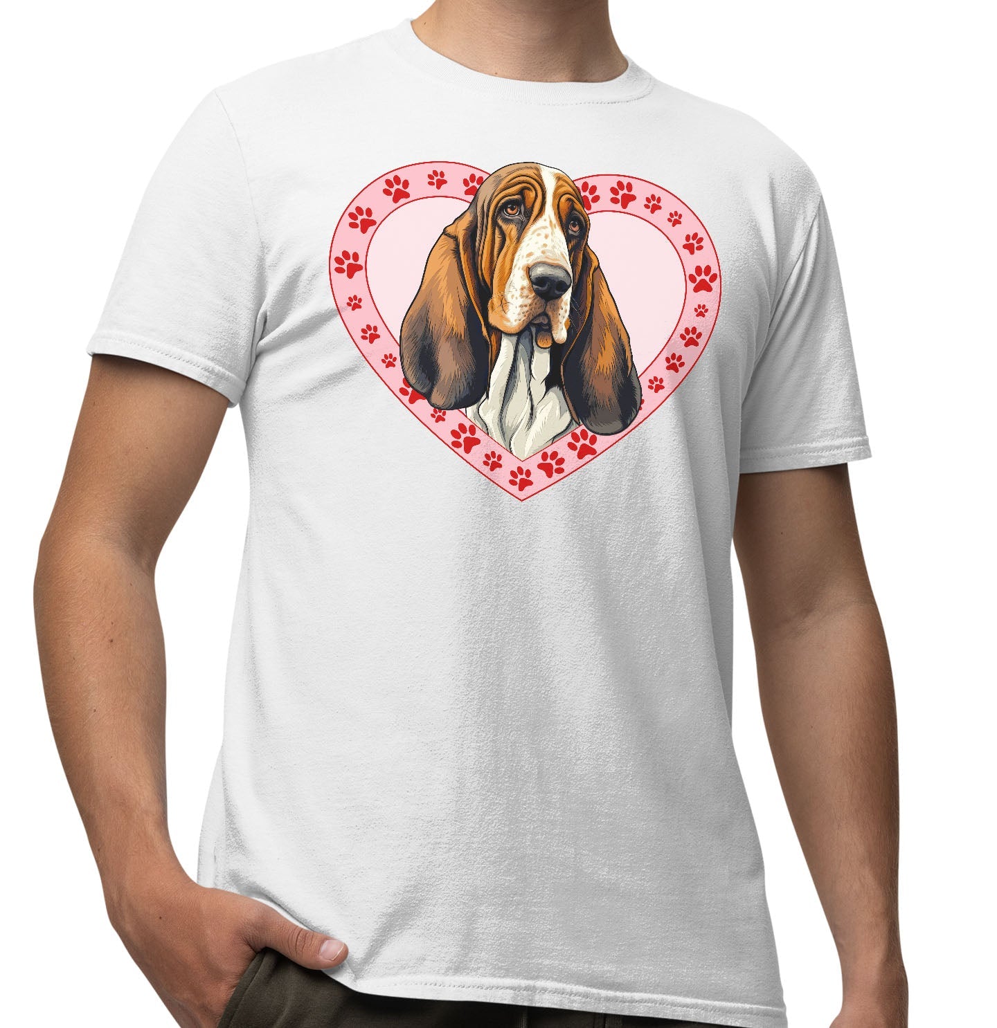 Basset Hound (Red & White) Illustration In Heart - Adult Unisex T-Shirt