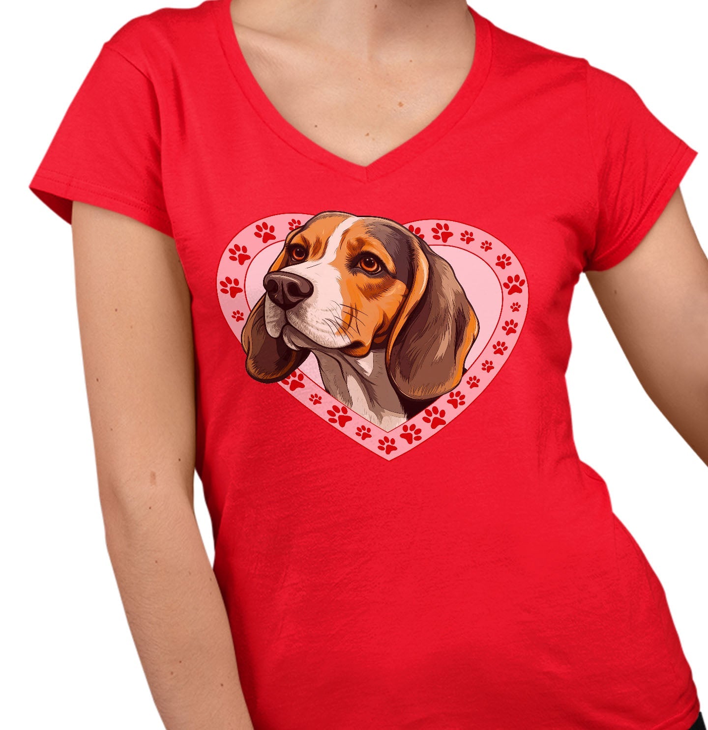 Beagle Illustration In Heart - Women's V-Neck T-Shirt