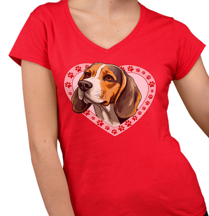 Beagle Illustration In Heart - Women's V-Neck T-Shirt