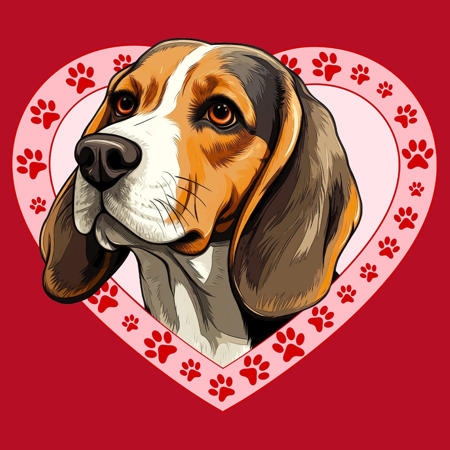 Beagle Illustration In Heart - Women's V-Neck T-Shirt