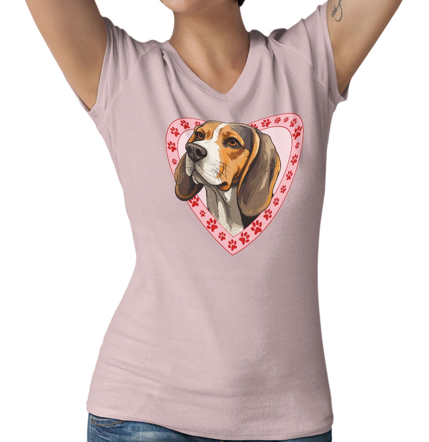 Beagle Illustration In Heart - Women's V-Neck T-Shirt
