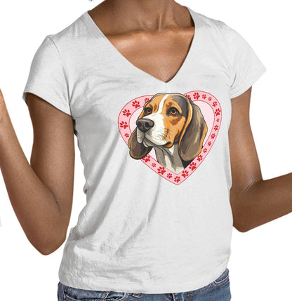 Beagle Illustration In Heart - Women's V-Neck T-Shirt