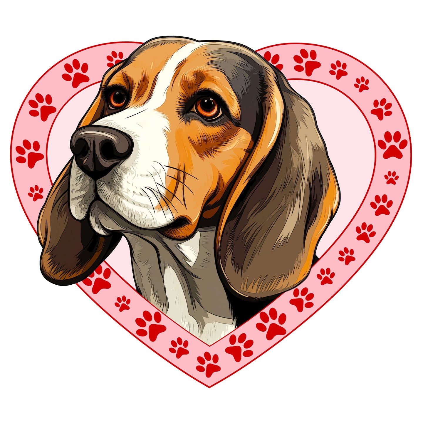 Beagle Illustration In Heart - Adult Unisex T-Shirt