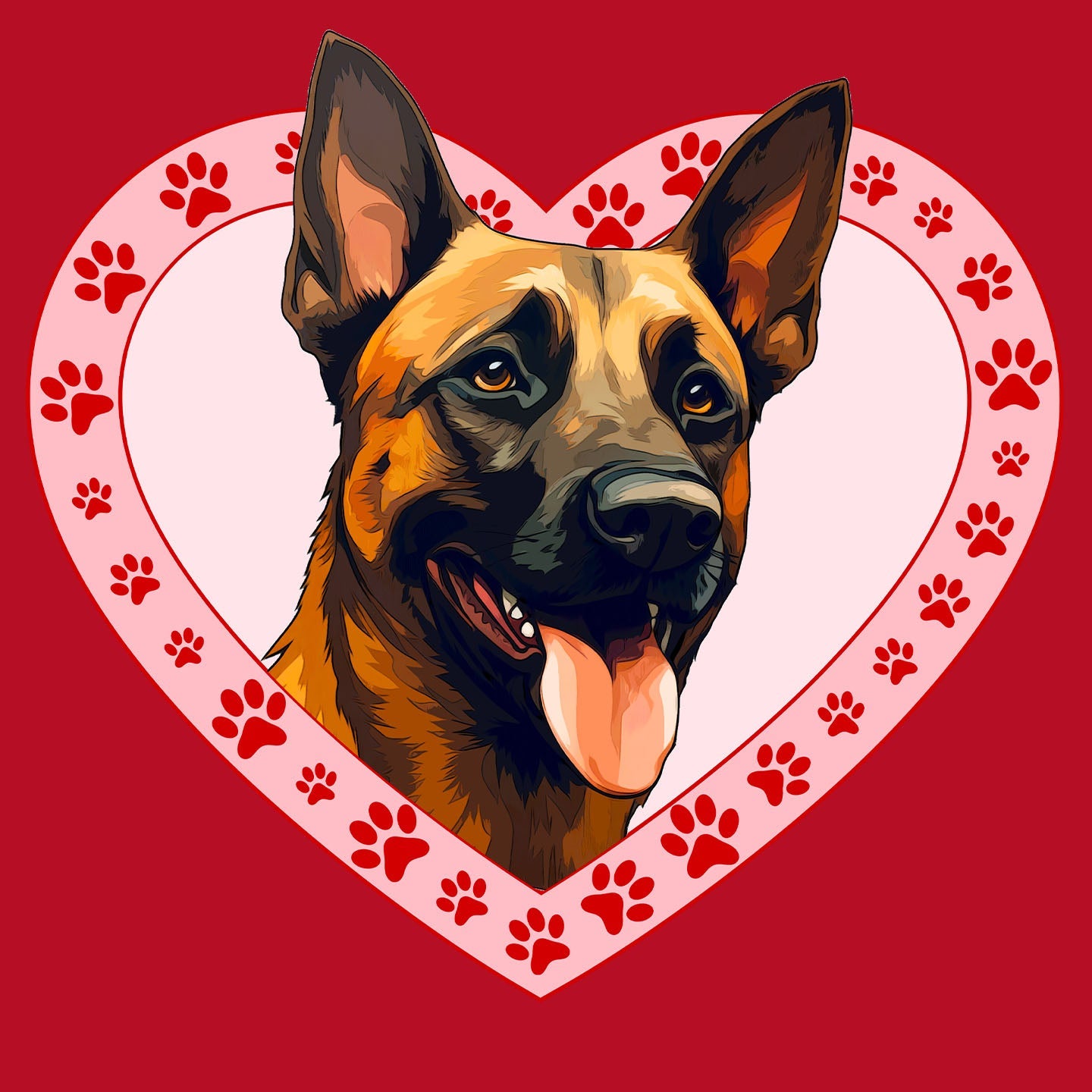 Belgian Malinois Illustration In Heart - Women's V-Neck T-Shirt