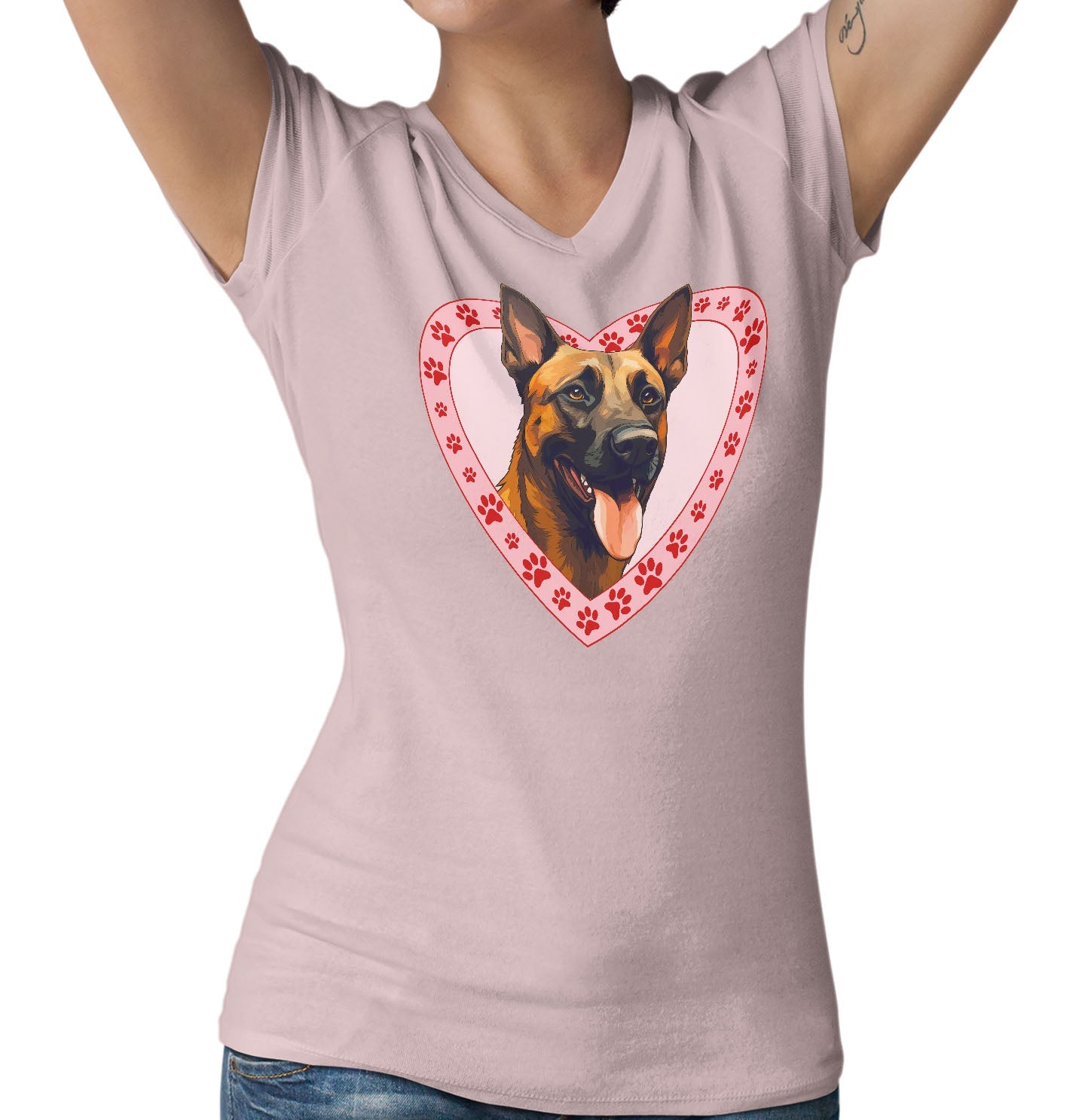 Belgian Malinois Illustration In Heart - Women's V-Neck T-Shirt