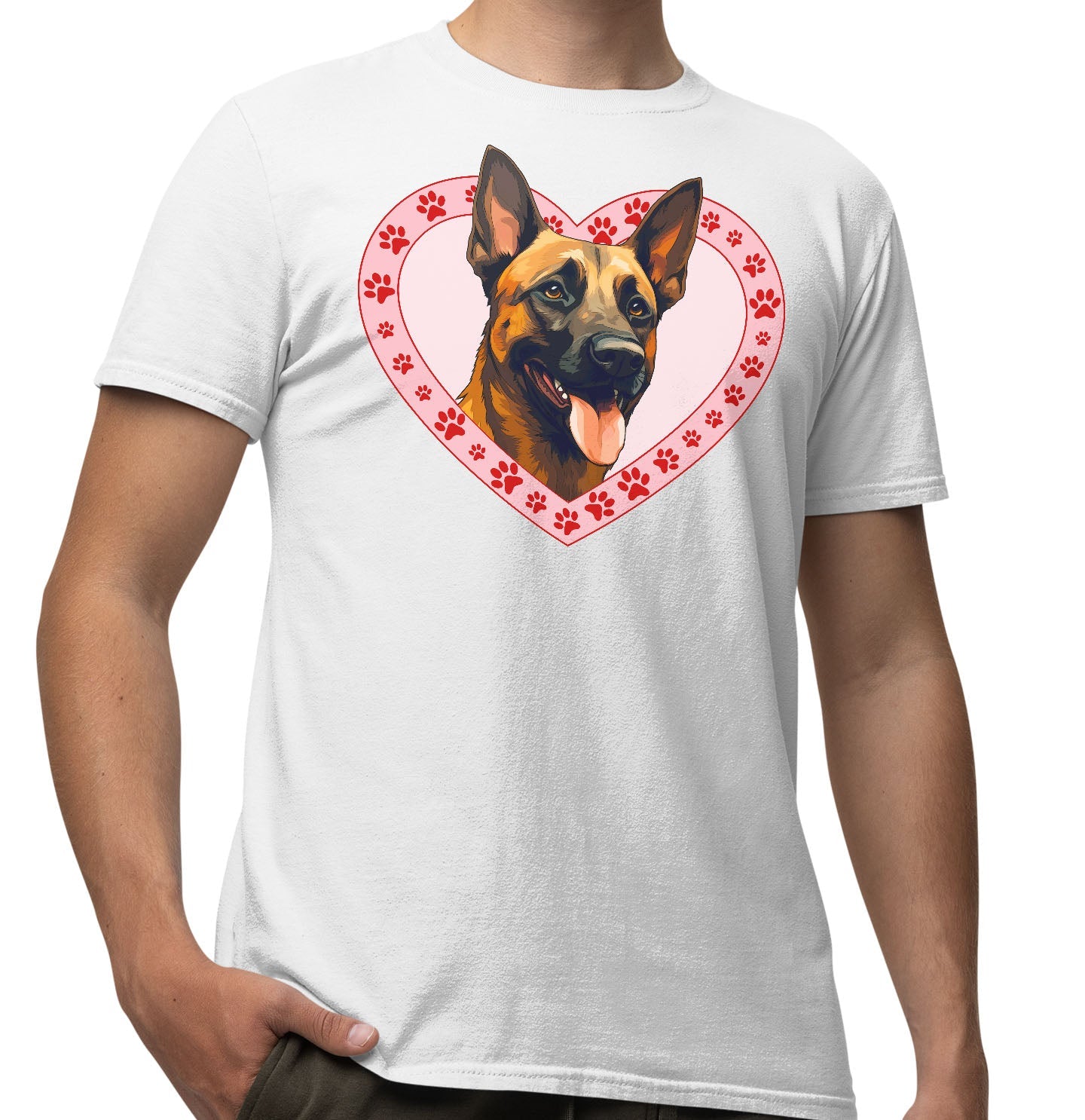 Belgian Malinois Illustration In Heart - Adult Unisex T-Shirt