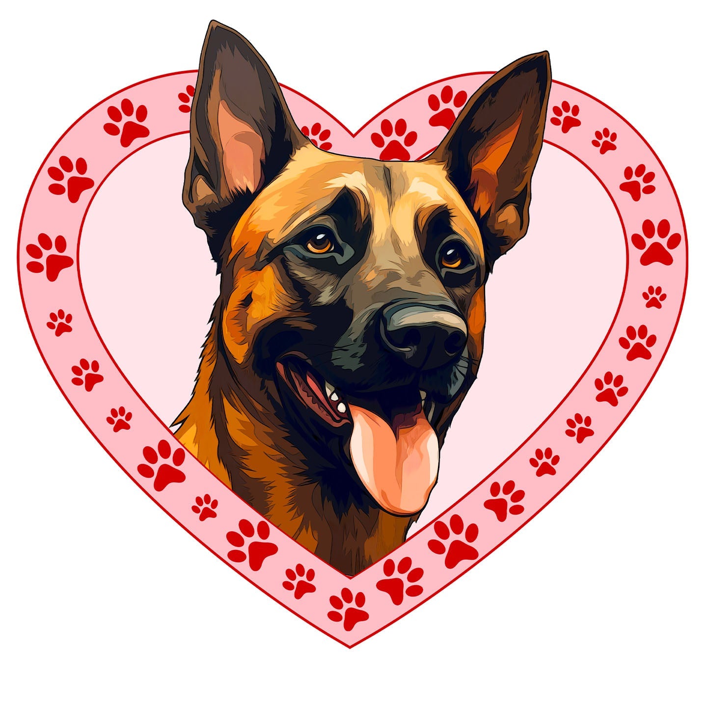 Belgian Malinois Illustration In Heart - Adult Unisex T-Shirt
