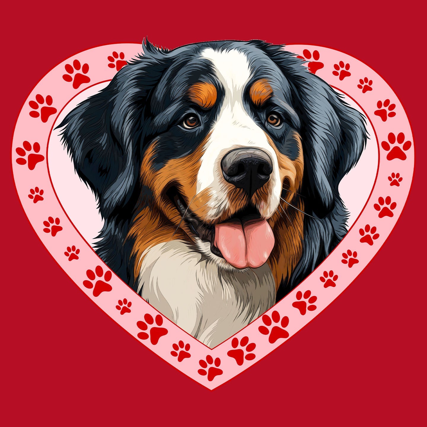 Bernese Mountain Dog Illustration In Heart - Women's V-Neck T-Shirt