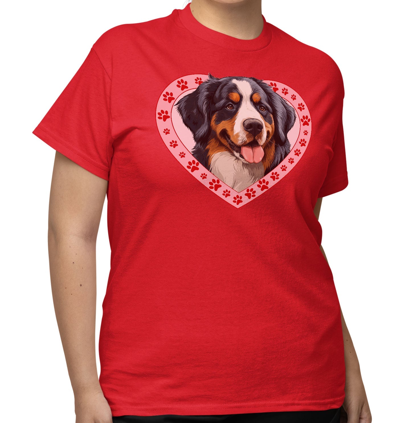 Bernese Mountain Dog Illustration In Heart - Adult Unisex T-Shirt