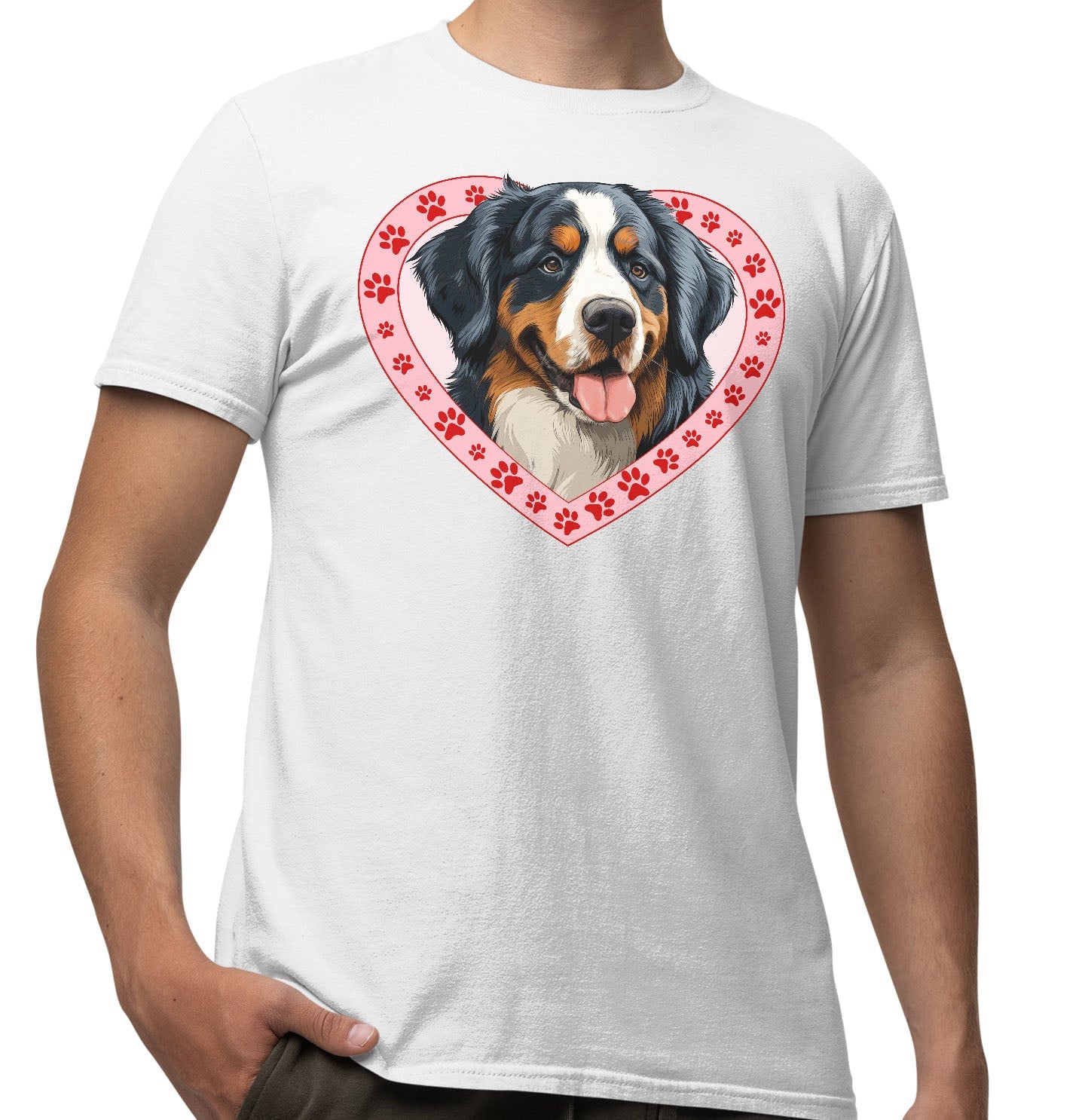 Bernese Mountain Dog Illustration In Heart - Adult Unisex T-Shirt