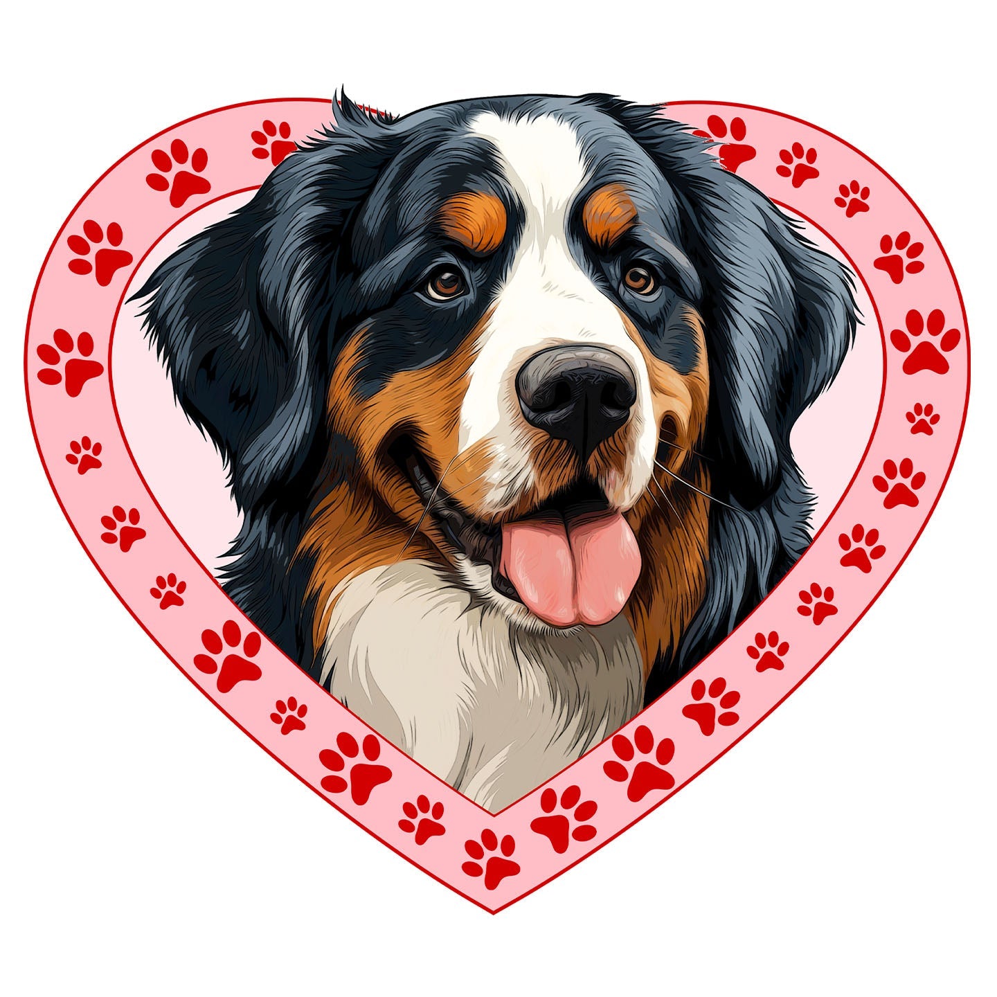 Bernese Mountain Dog Illustration In Heart - Adult Unisex T-Shirt