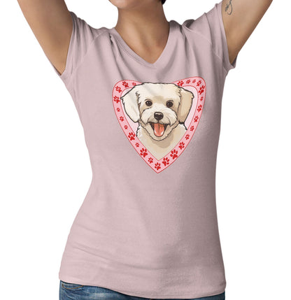 Bichon Frise Illustration In Heart - Women's V-Neck T-Shirt