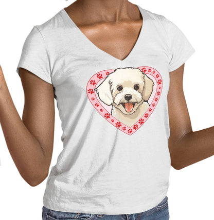 Bichon Frise Illustration In Heart - Women's V-Neck T-Shirt