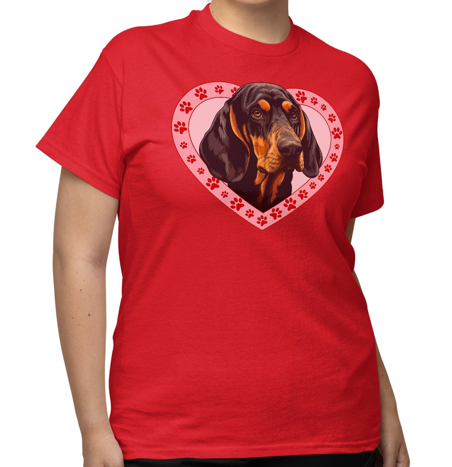 Black and Tan Coonhound Illustration In Heart - Adult Unisex T-Shirt