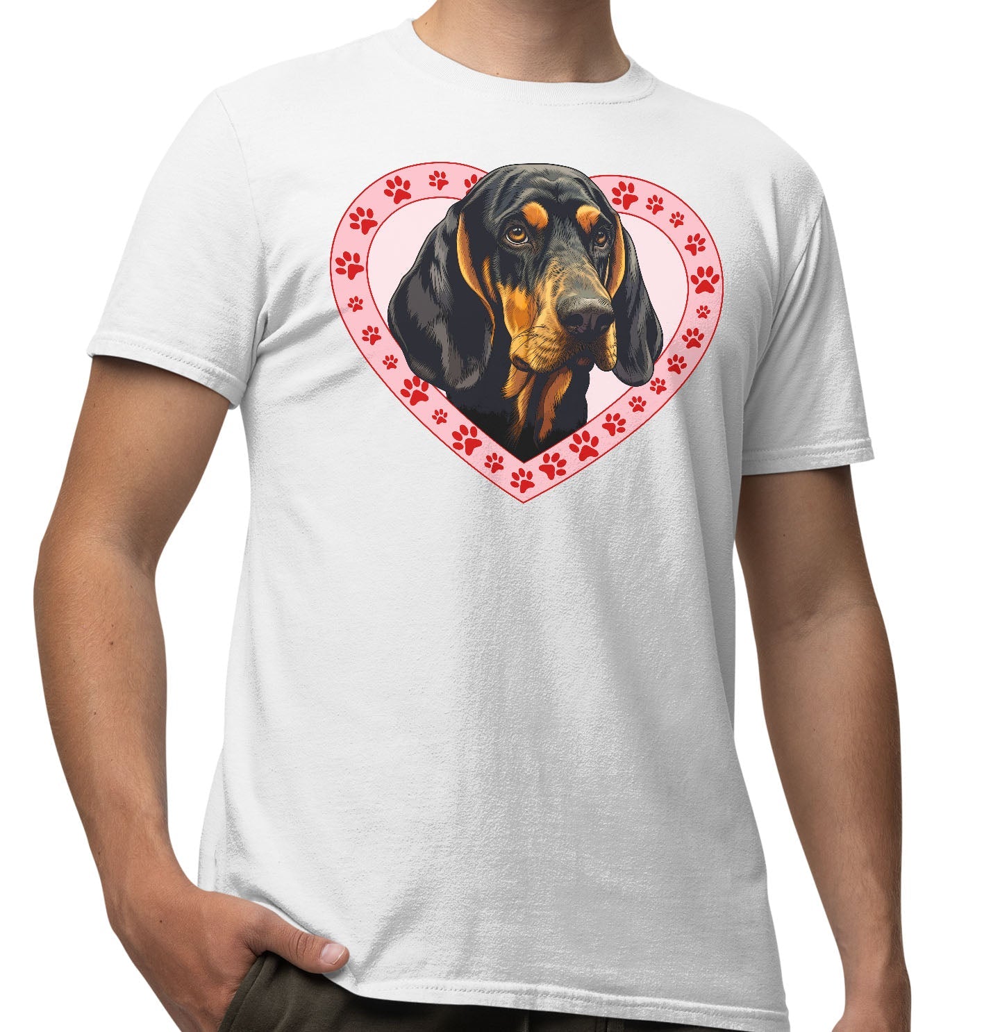 Black and Tan Coonhound Illustration In Heart - Adult Unisex T-Shirt