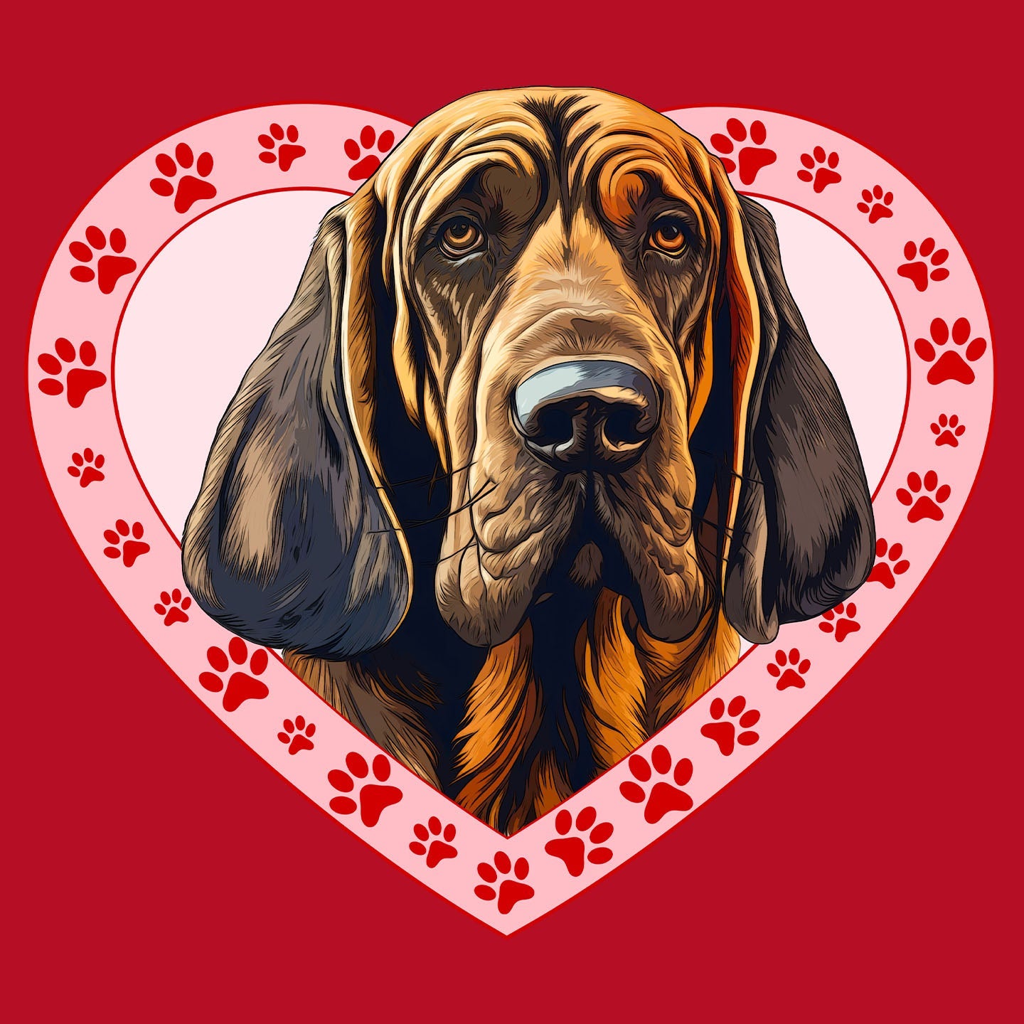 Bloodhound Illustration In Heart - Women's V-Neck T-Shirt
