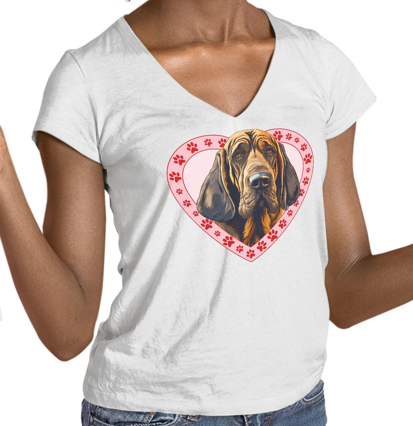 Bloodhound Illustration In Heart - Women's V-Neck T-Shirt