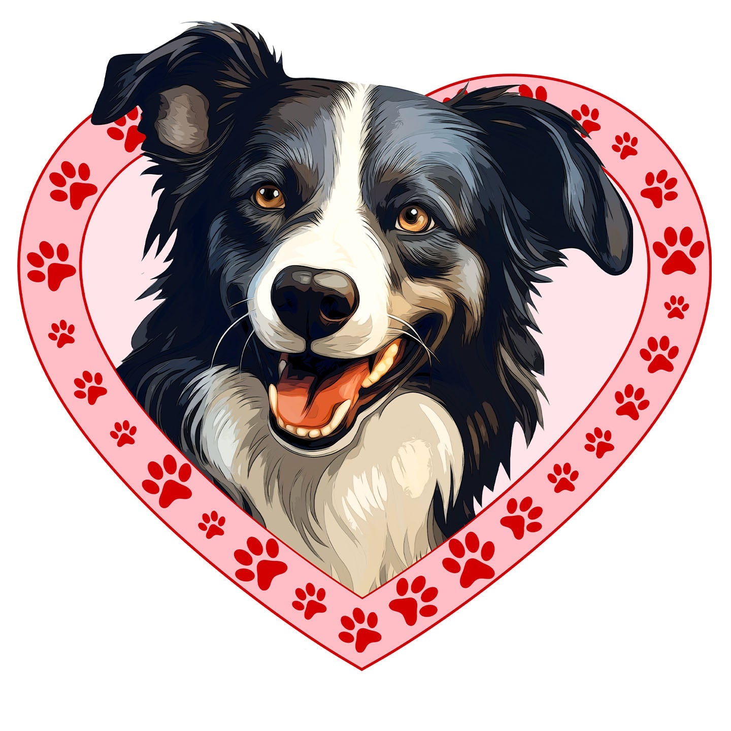 Border Collie Illustration In Heart - Adult Unisex T-Shirt