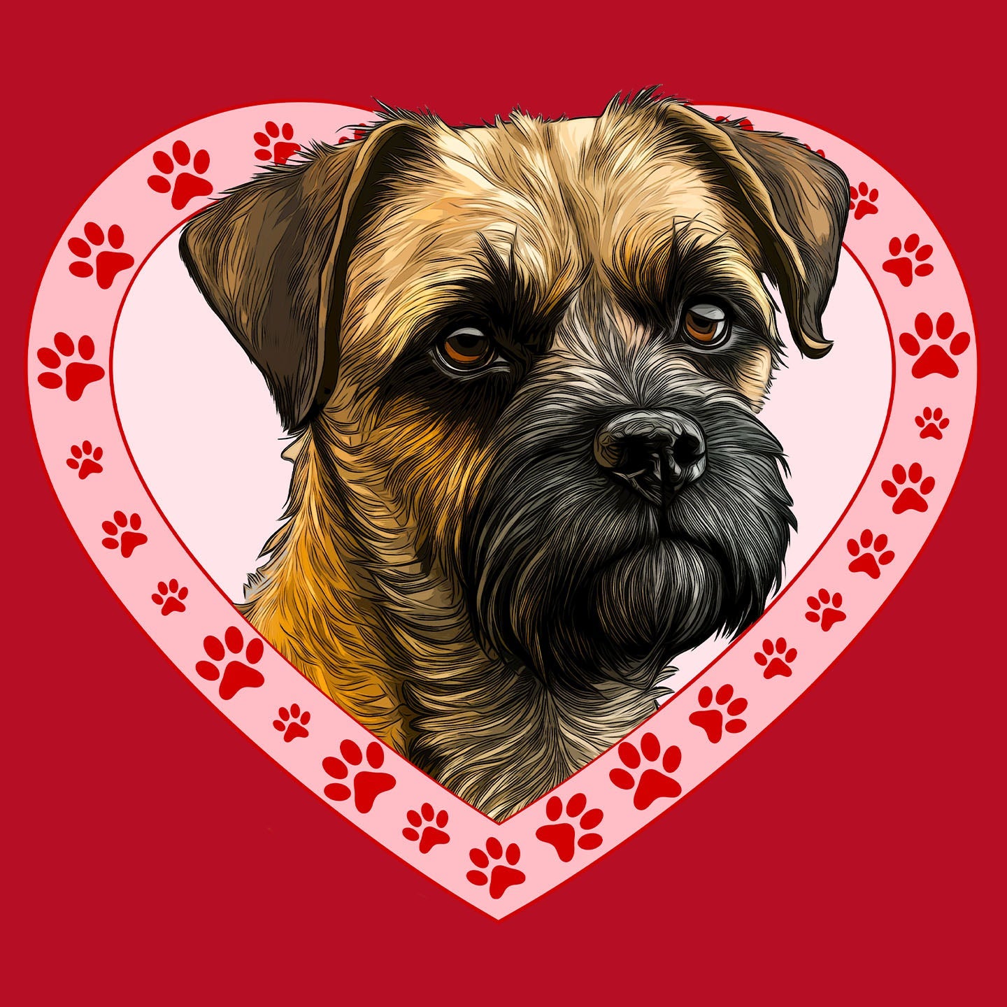 Border Terrier Illustration In Heart - Women's V-Neck T-Shirt