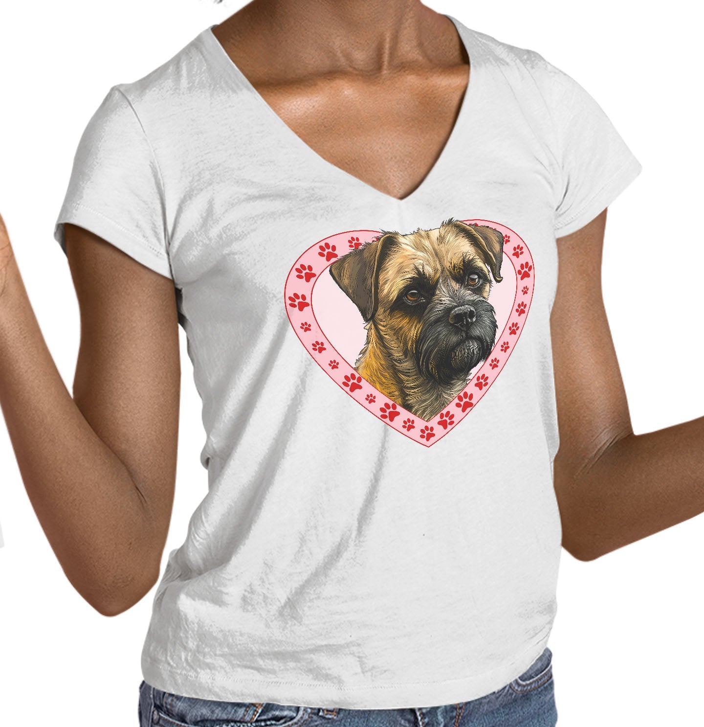 Border Terrier Illustration In Heart - Women's V-Neck T-Shirt