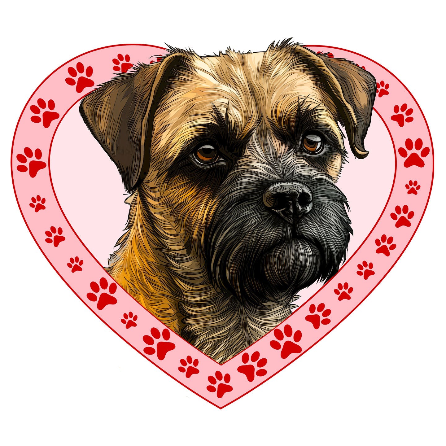 Border Terrier Illustration In Heart - Adult Unisex T-Shirt