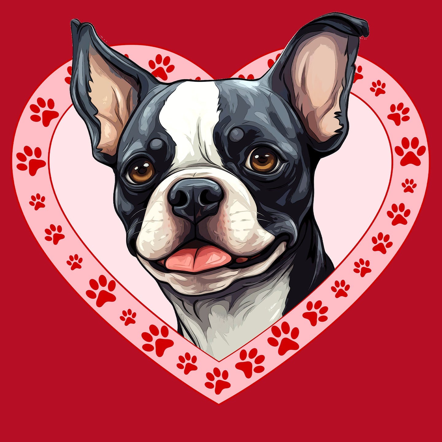 Boston Terrier Illustration In Heart - Women's V-Neck T-Shirt