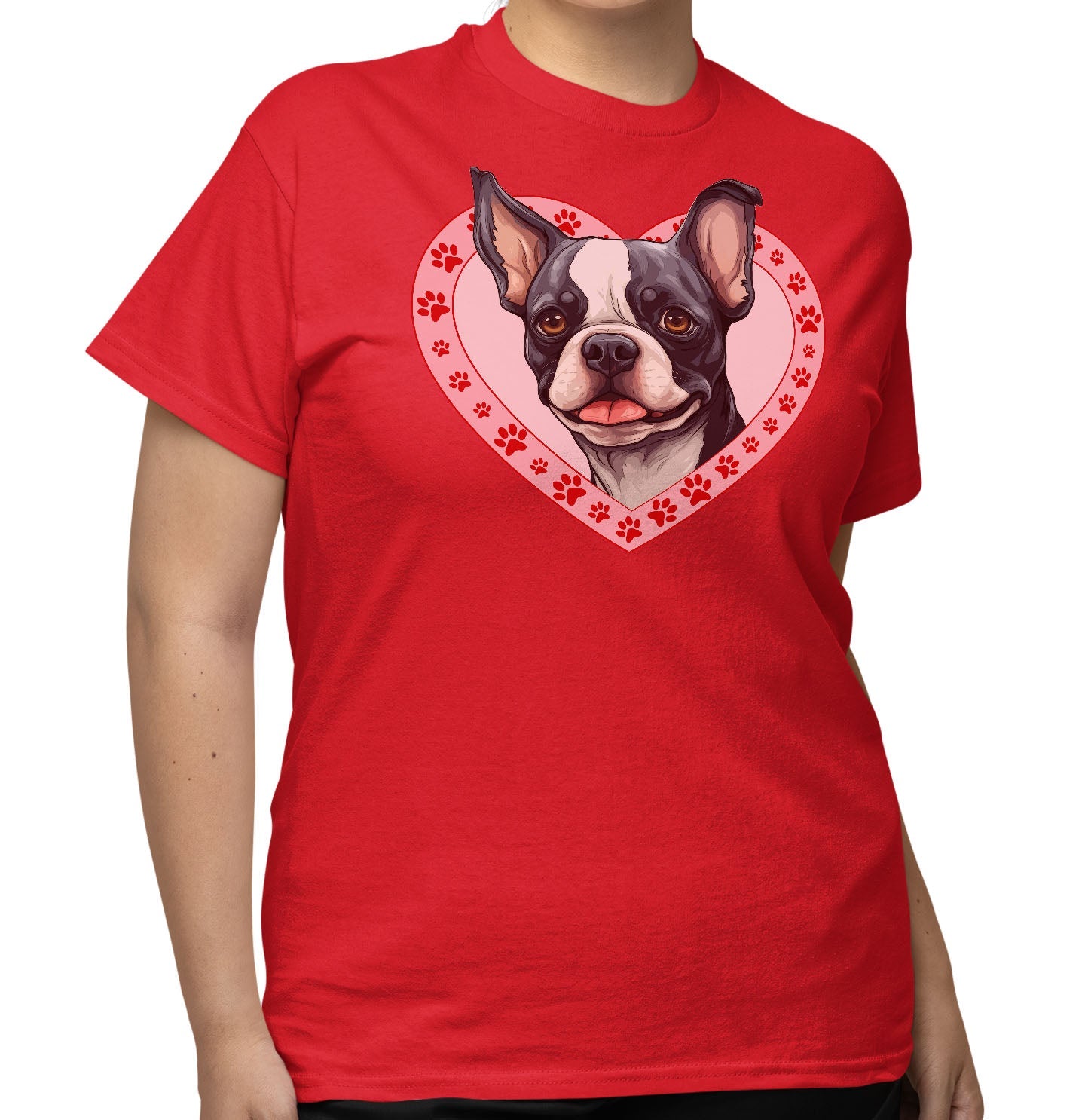 Boston Terrier Illustration In Heart - Adult Unisex T-Shirt