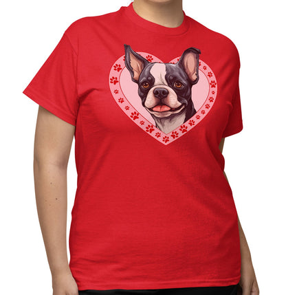 Boston Terrier Illustration In Heart - Adult Unisex T-Shirt
