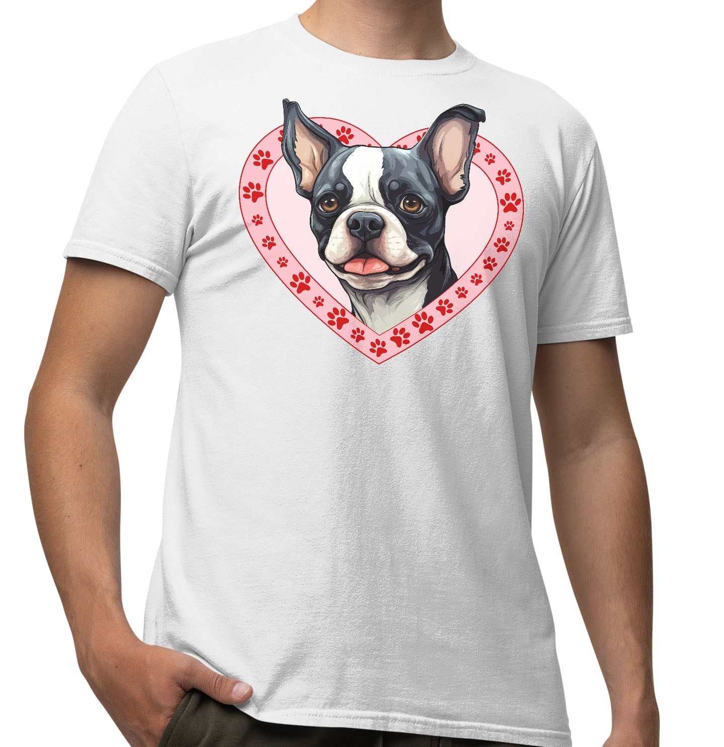 Boston Terrier Illustration In Heart - Adult Unisex T-Shirt