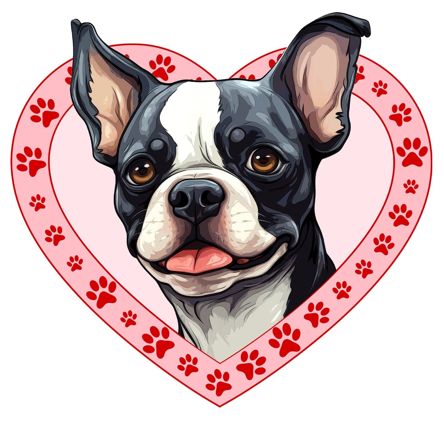 Boston Terrier Illustration In Heart - Adult Unisex T-Shirt