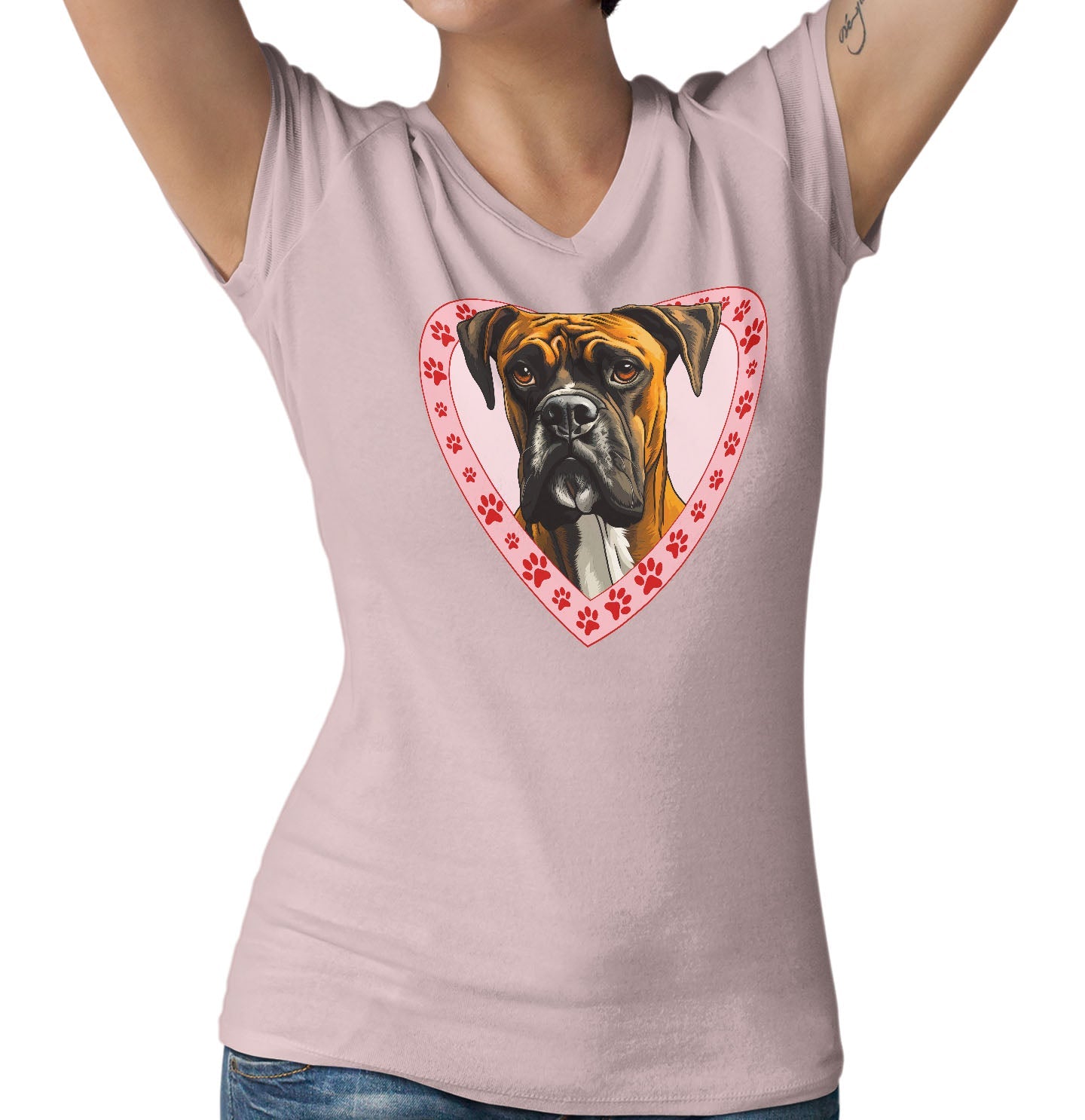 Boxer Illustration In Heart - Women's V-Neck T-Shirt