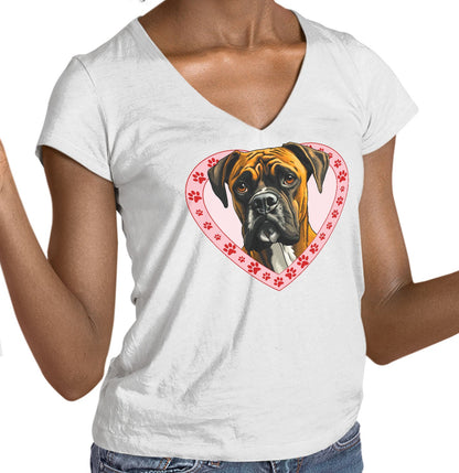 Boxer Illustration In Heart - Women's V-Neck T-Shirt