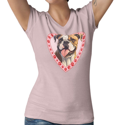 Bulldog Illustration In Heart - Women's V-Neck T-Shirt