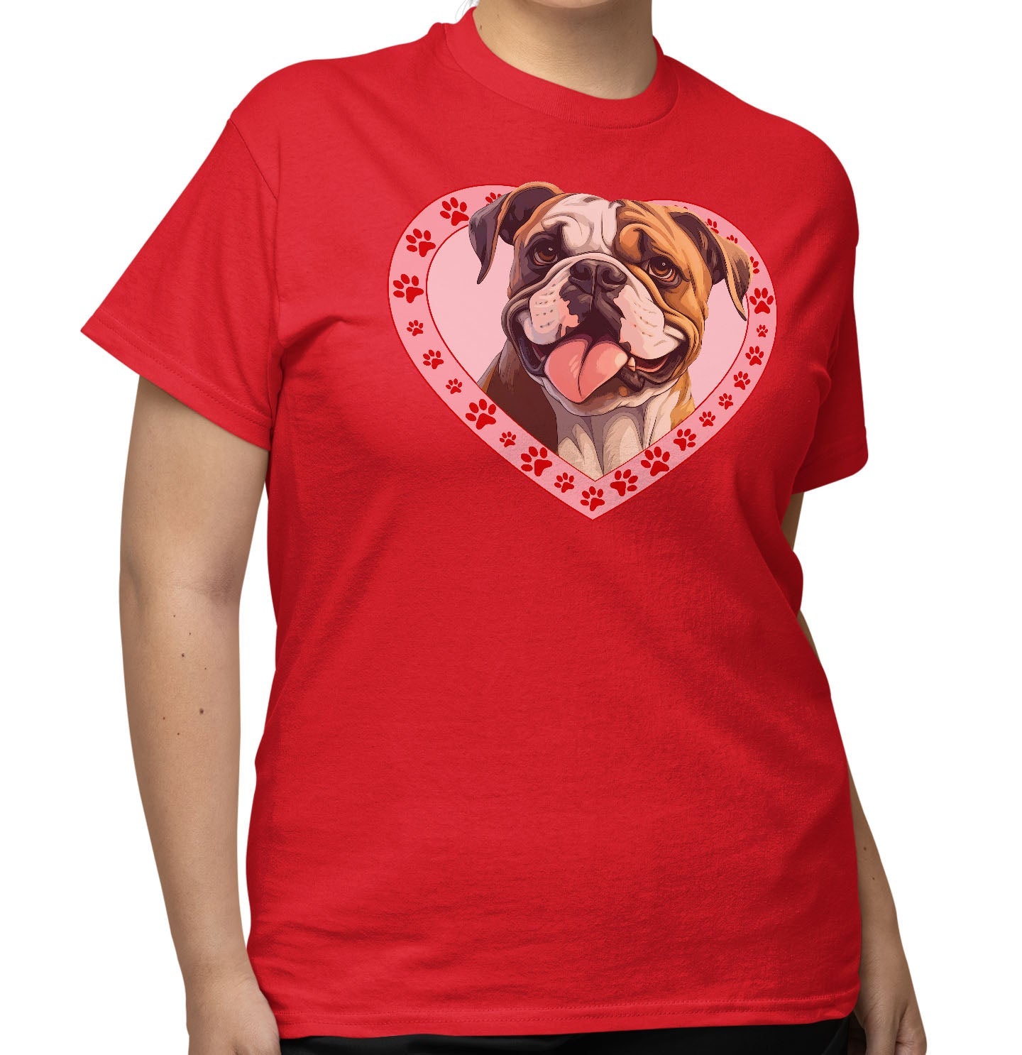 Bulldog Illustration In Heart - Adult Unisex T-Shirt