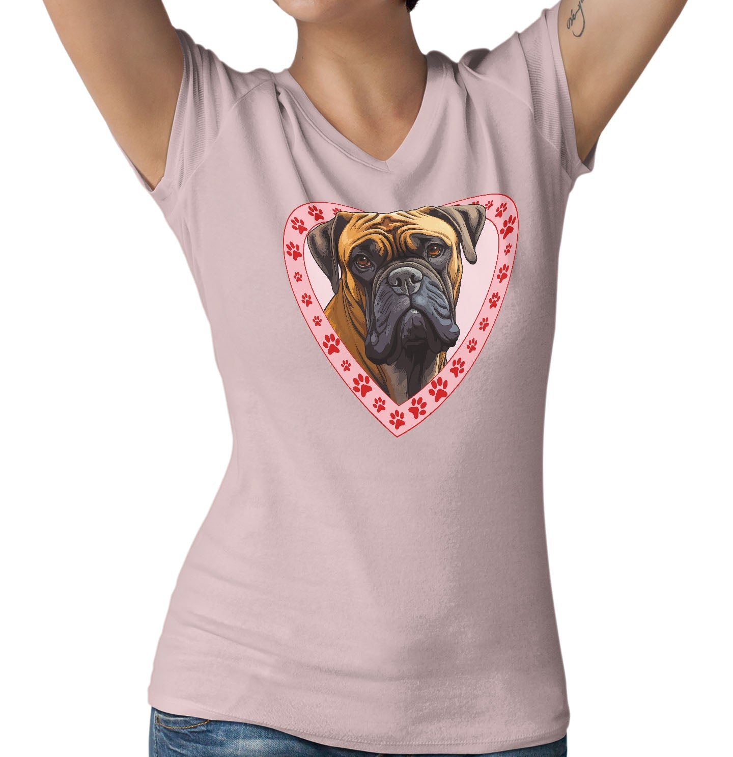 Bullmastiff Illustration In Heart - Women's V-Neck T-Shirt