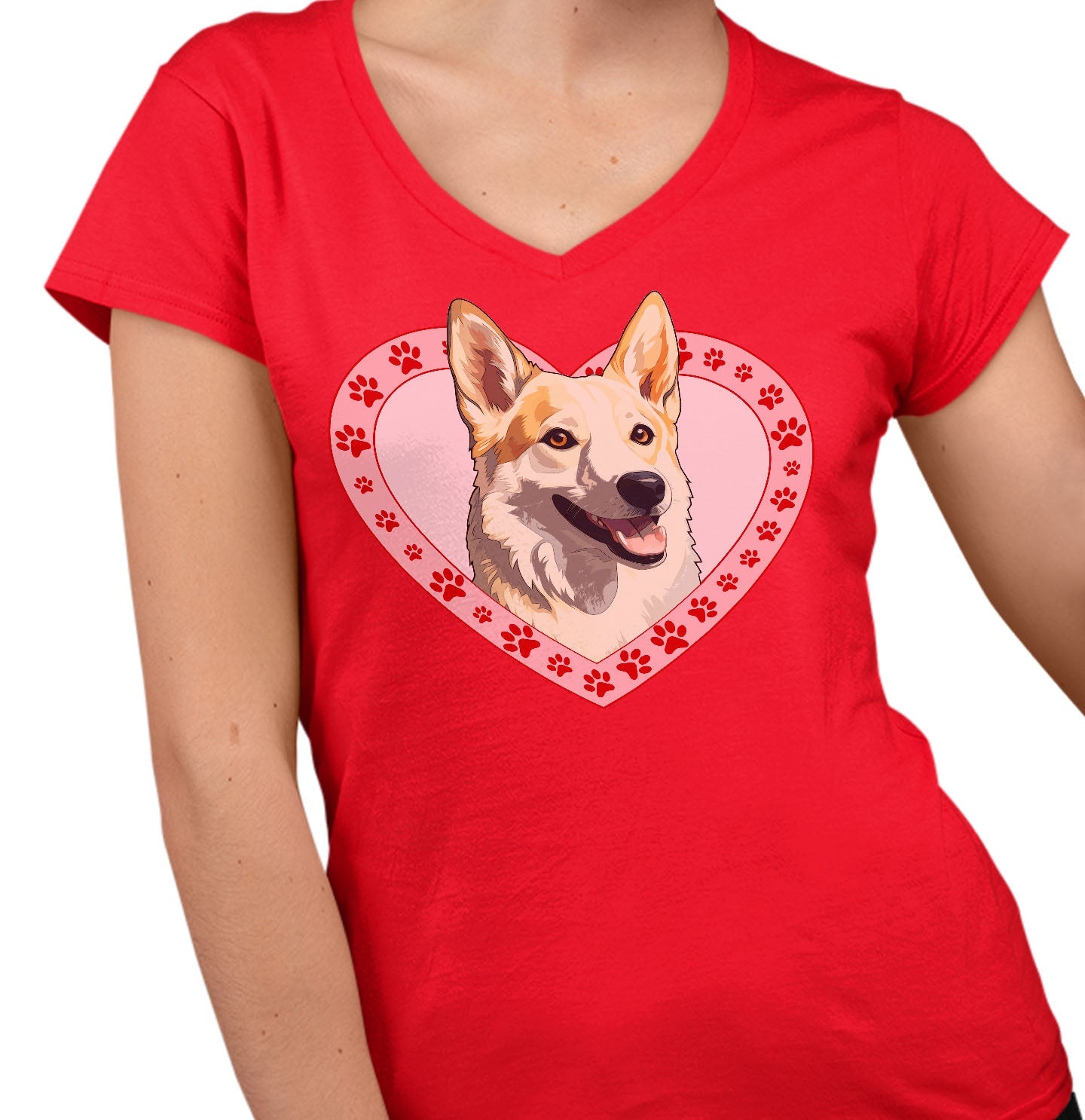 Canaan Dog Illustration In Heart - Women's V-Neck T-Shirt